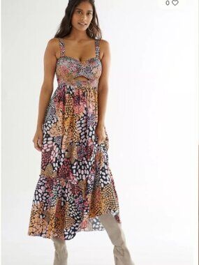 EUC Anthropologie Geisha Designs Smocked Maxi Dress Pockets in Size SP